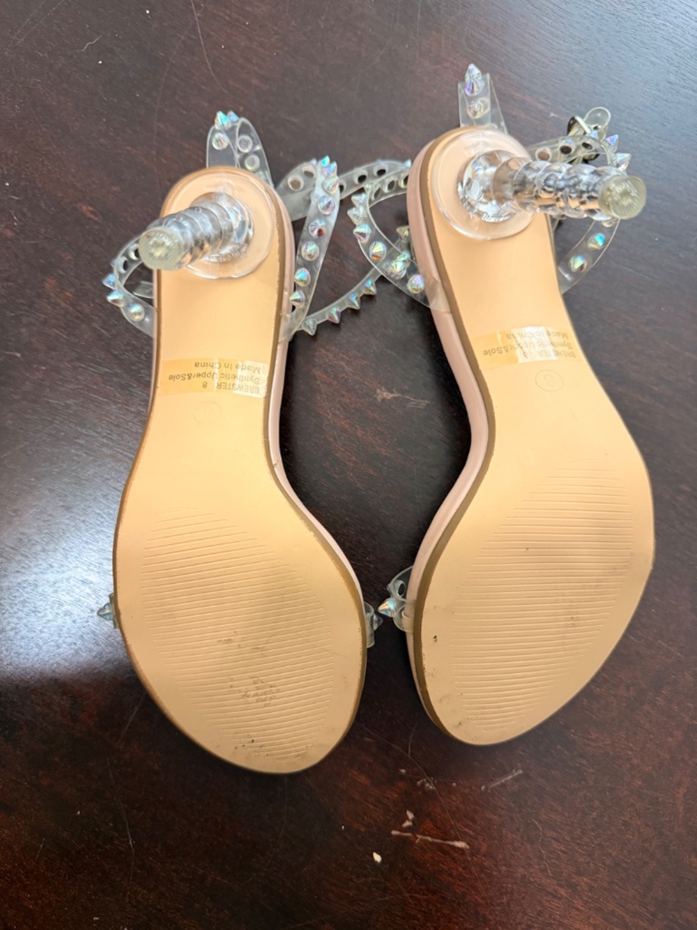 Lemon Drop Nude Clear Spiked Studded Heels Size 8 - Picture 2 of 4